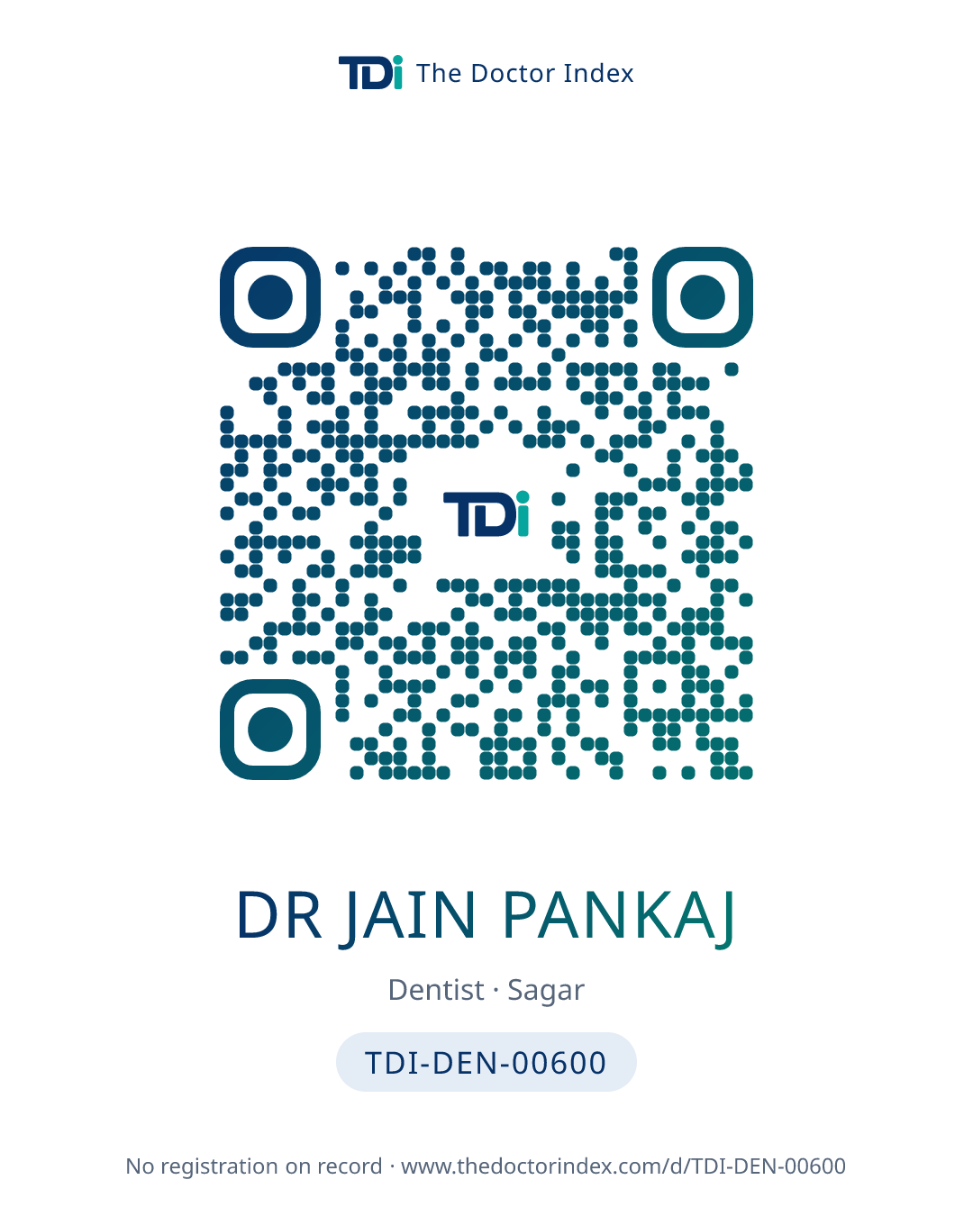 QR card for Dr Jain Pankaj, TDI-DEN-00600