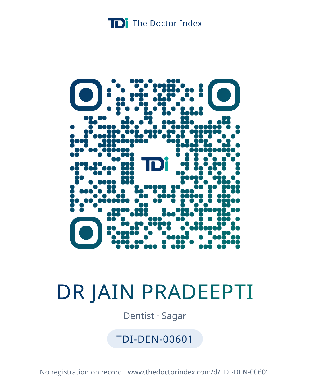 QR card for Dr Jain Pradeepti, TDI-DEN-00601
