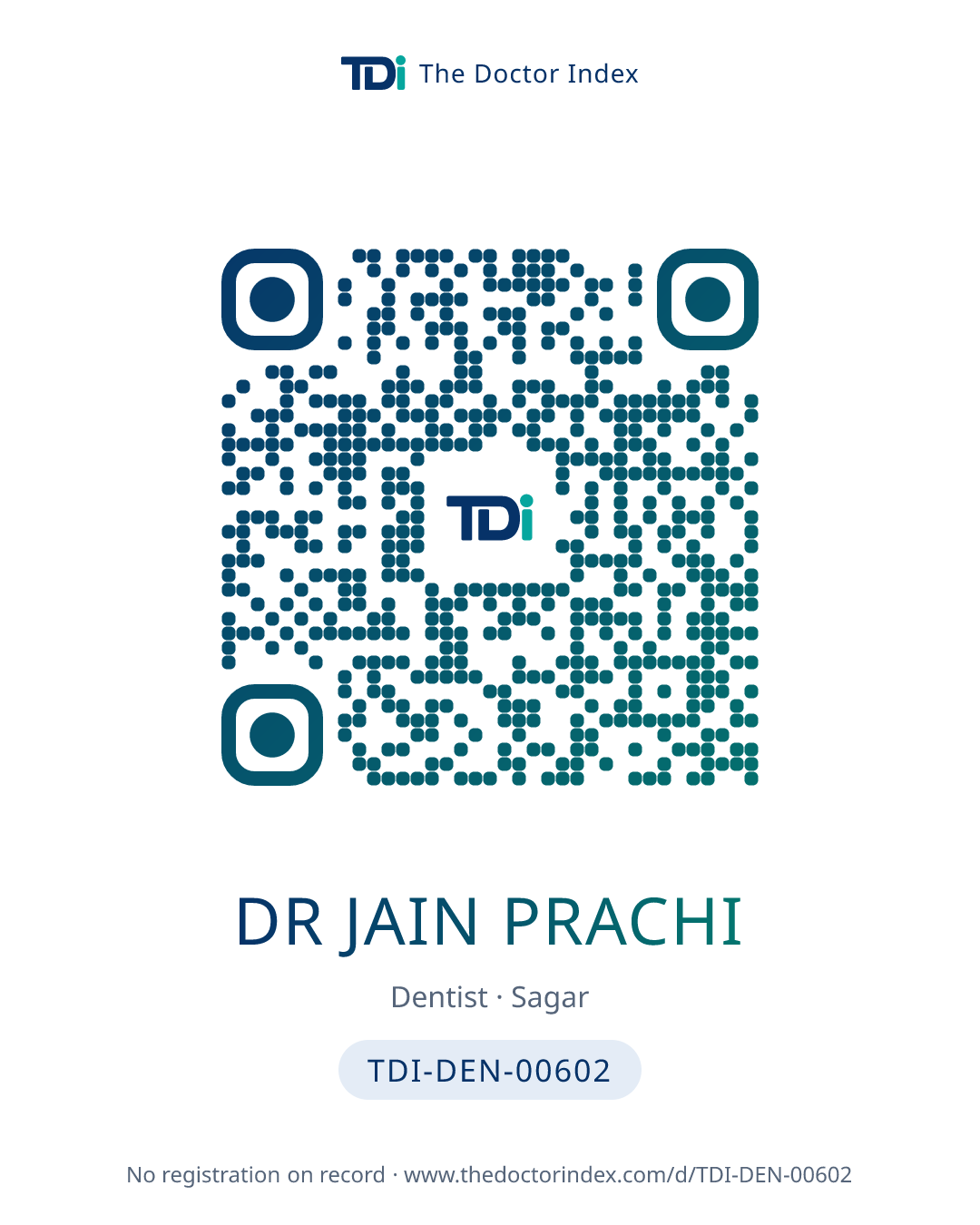 QR card for Dr Jain Prachi, TDI-DEN-00602