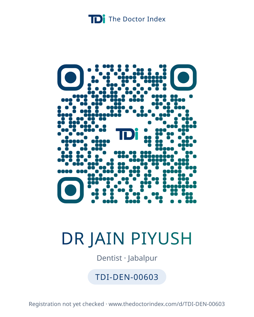 QR card for Dr Jain Piyush, TDI-DEN-00603