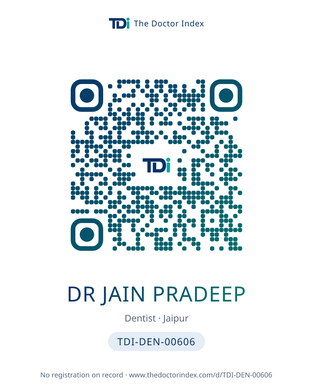 QR card for Dr Jain Pradeep, TDI-DEN-00606