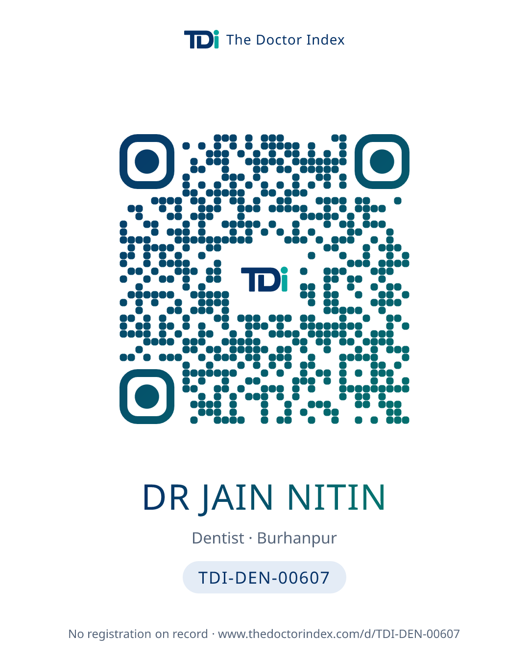 QR card for Dr Jain Nitin, TDI-DEN-00607