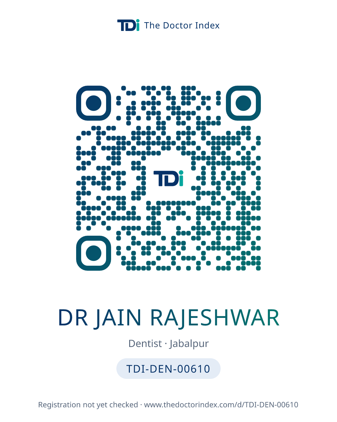 QR card for Dr Jain Rajeshwar, TDI-DEN-00610
