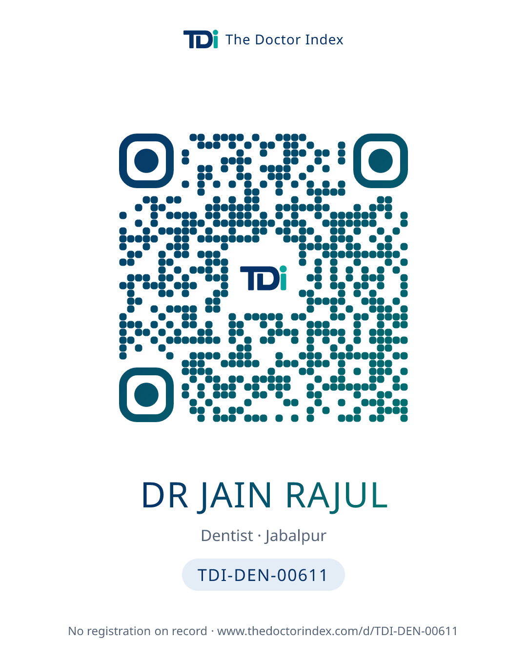 QR card for Dr Jain Rajul, TDI-DEN-00611