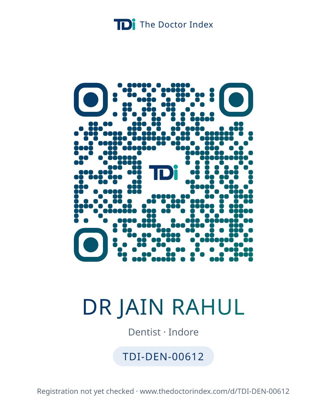 QR card for Dr Jain Rahul, TDI-DEN-00612