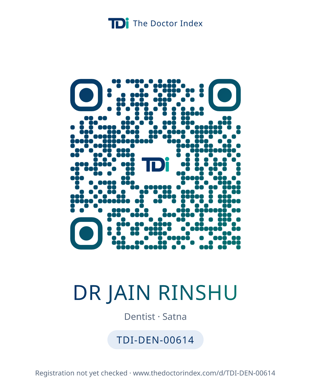QR card for Dr Jain Rinshu, TDI-DEN-00614
