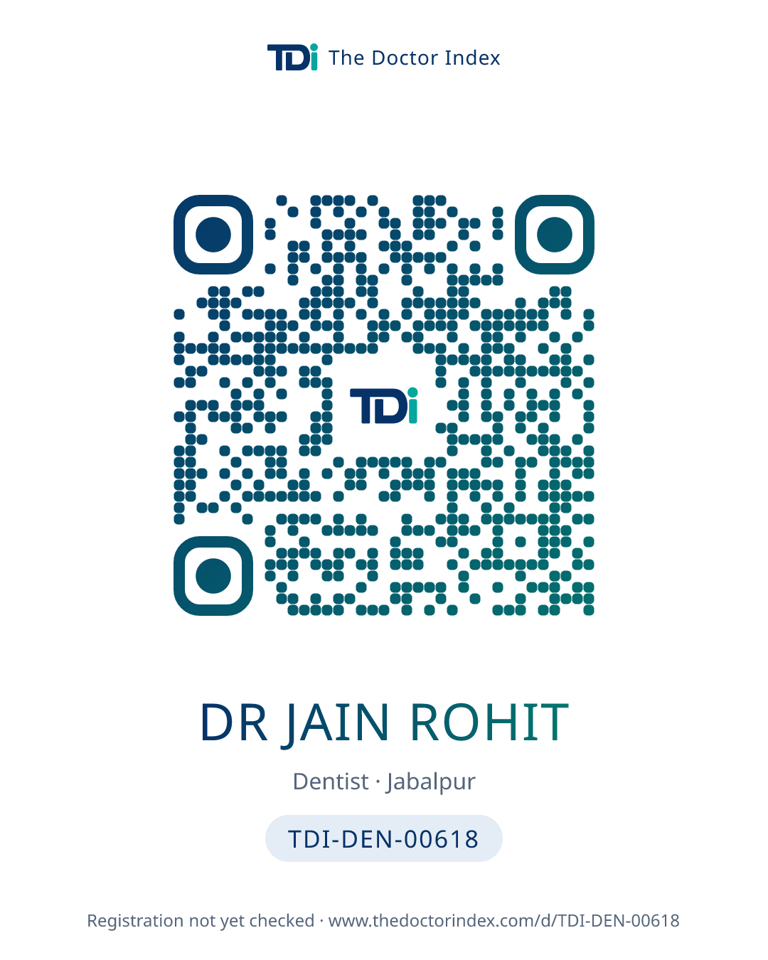 QR card for Dr Jain Rohit, TDI-DEN-00618