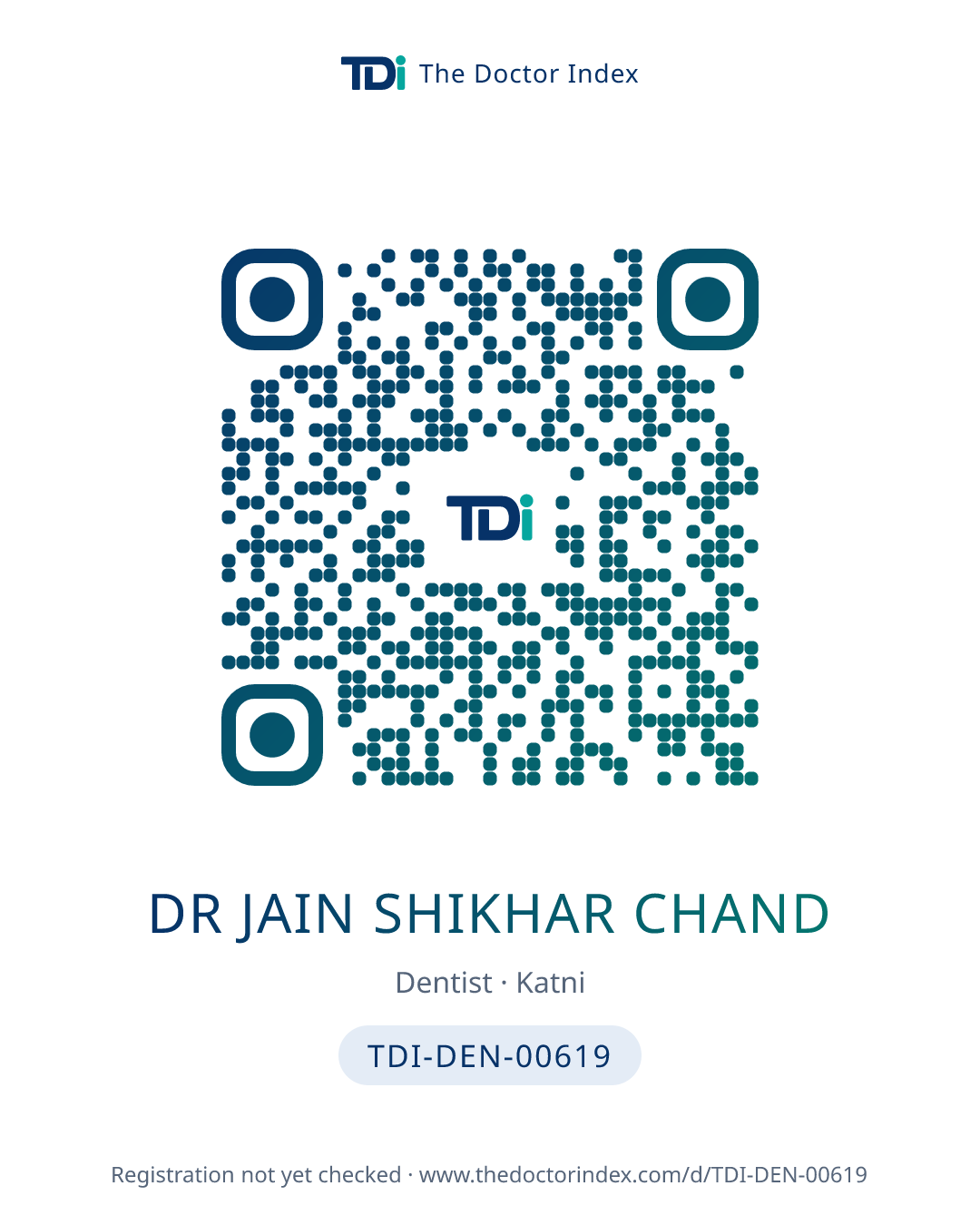 QR card for Dr Jain Shikhar Chand, TDI-DEN-00619
