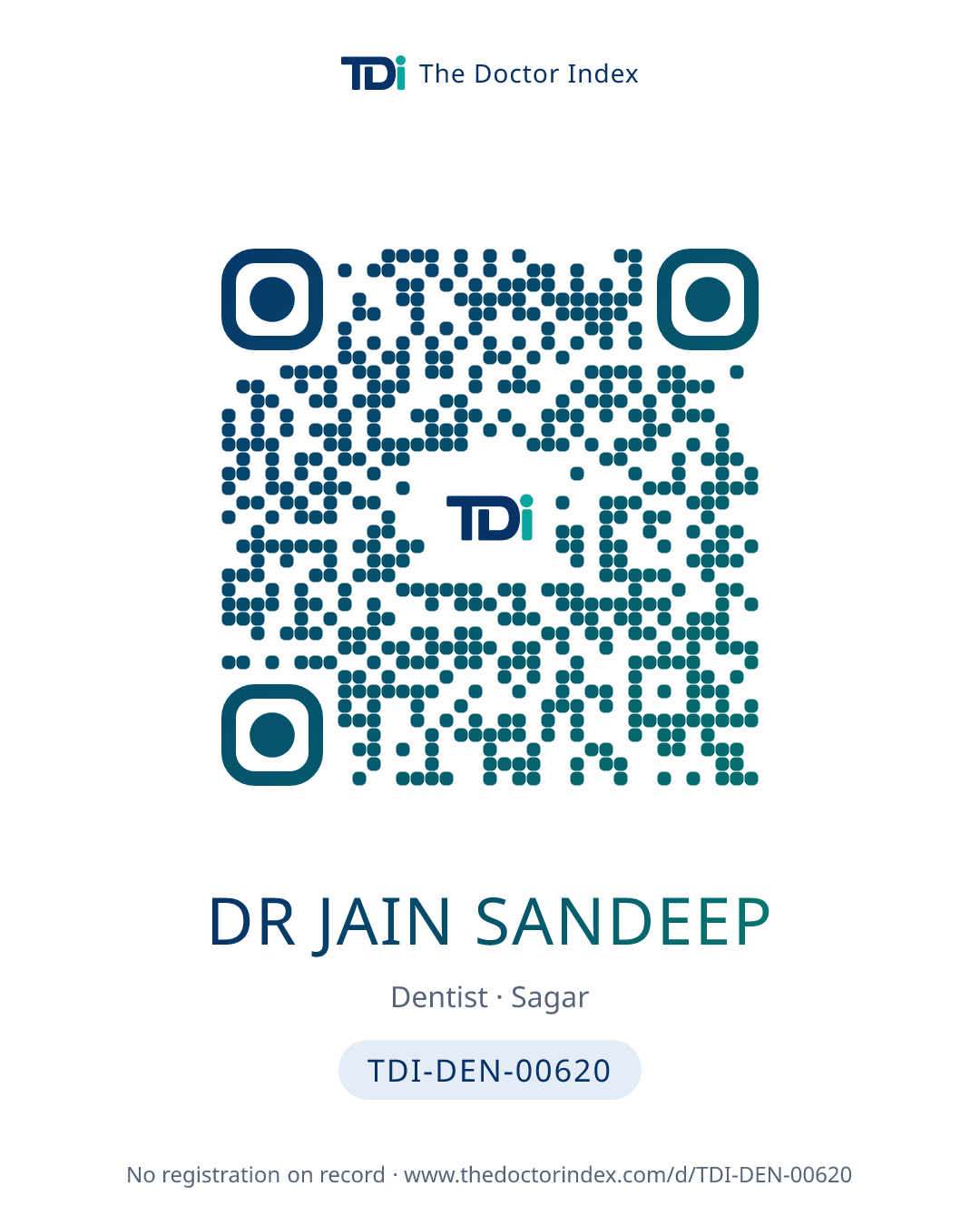 QR card for Dr Jain Sandeep, TDI-DEN-00620