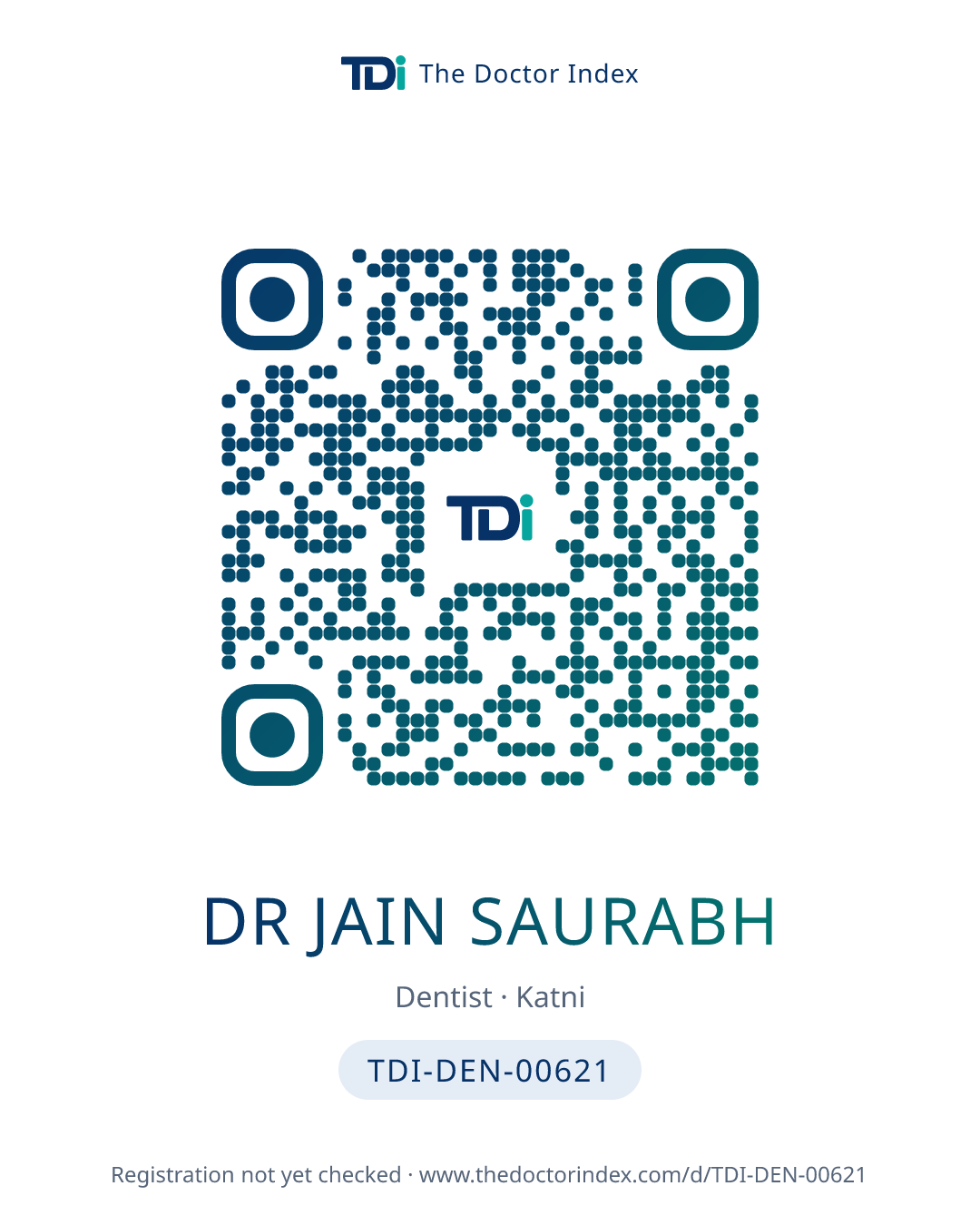 QR card for Dr Jain Saurabh, TDI-DEN-00621