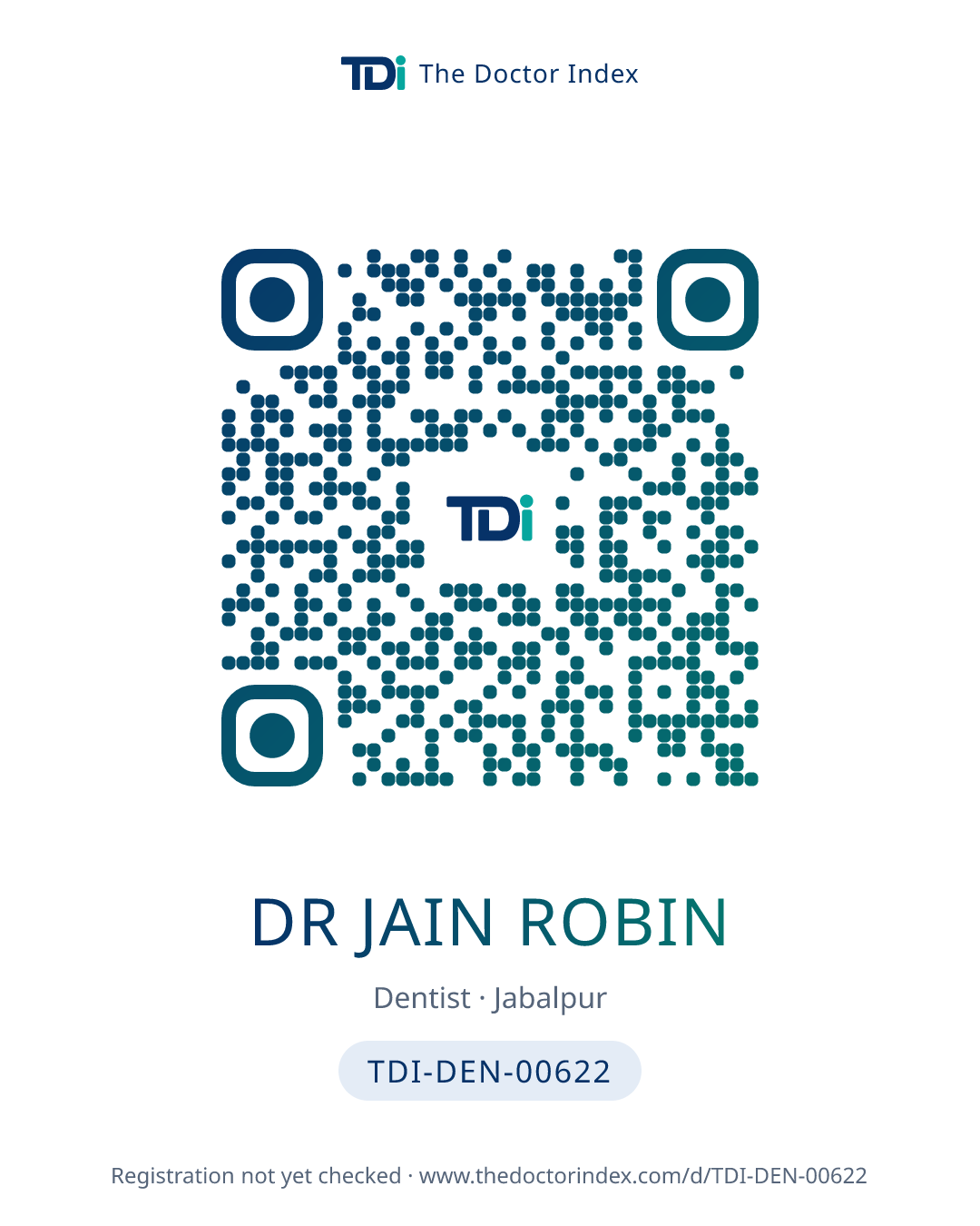 QR card for Dr Jain Robin, TDI-DEN-00622