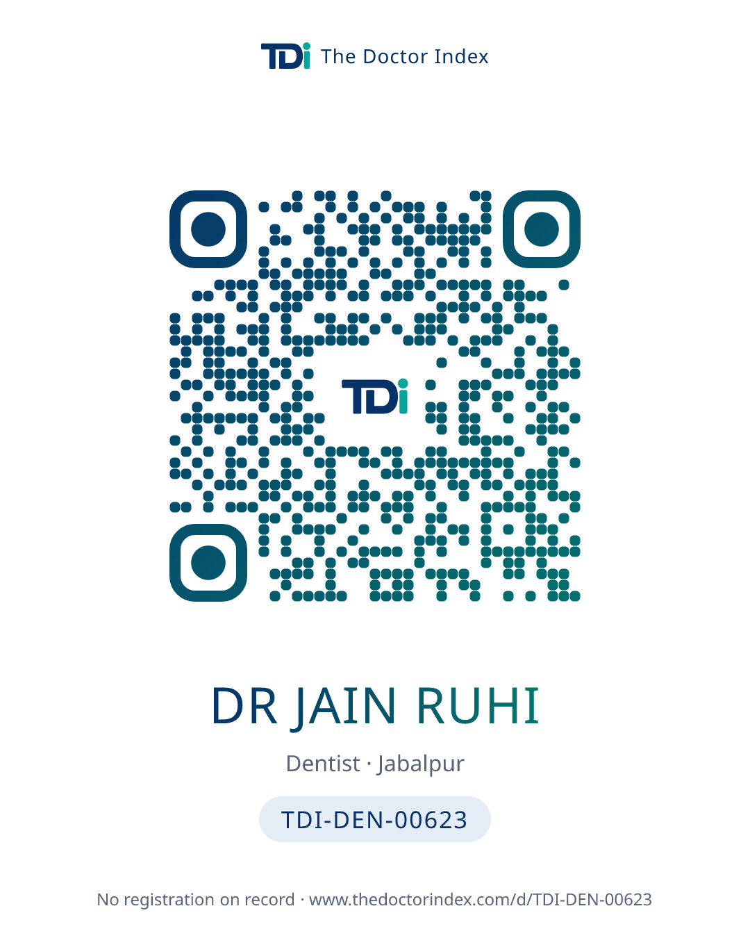 QR card for Dr Jain Ruhi, TDI-DEN-00623