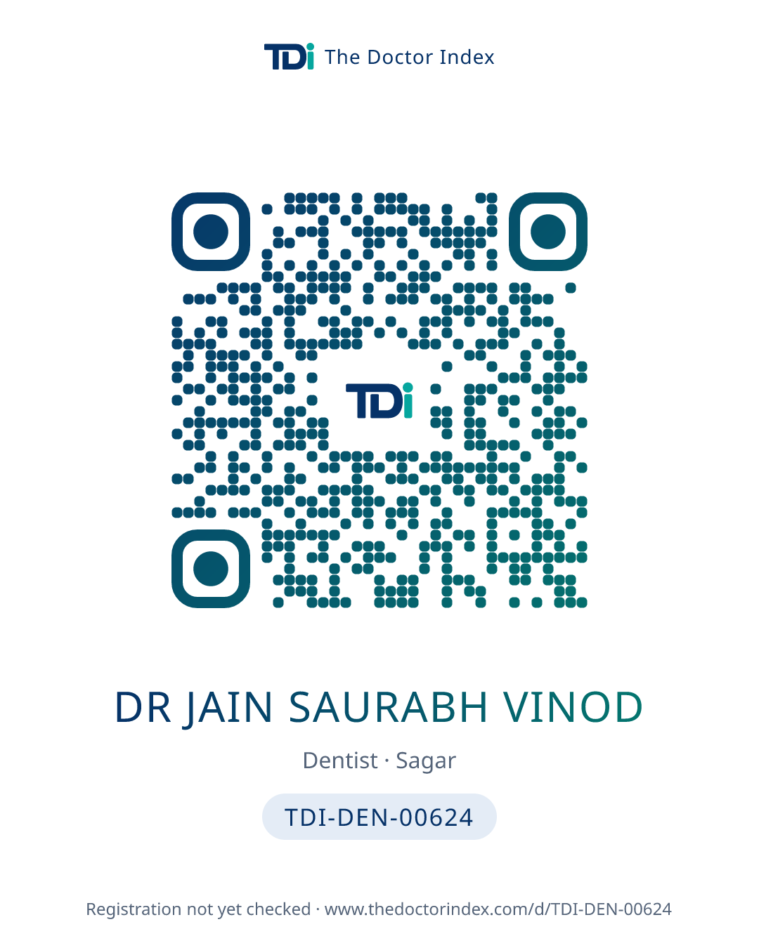 QR card for Dr Jain Saurabh Vinod, TDI-DEN-00624