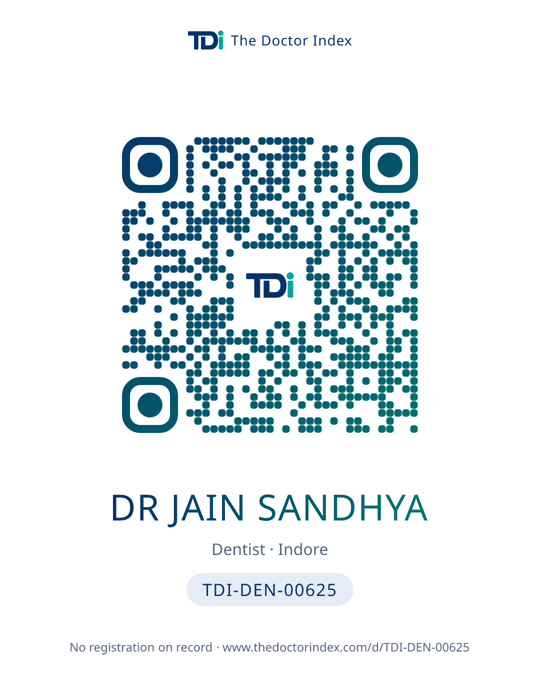 QR card for Dr Jain Sandhya, TDI-DEN-00625