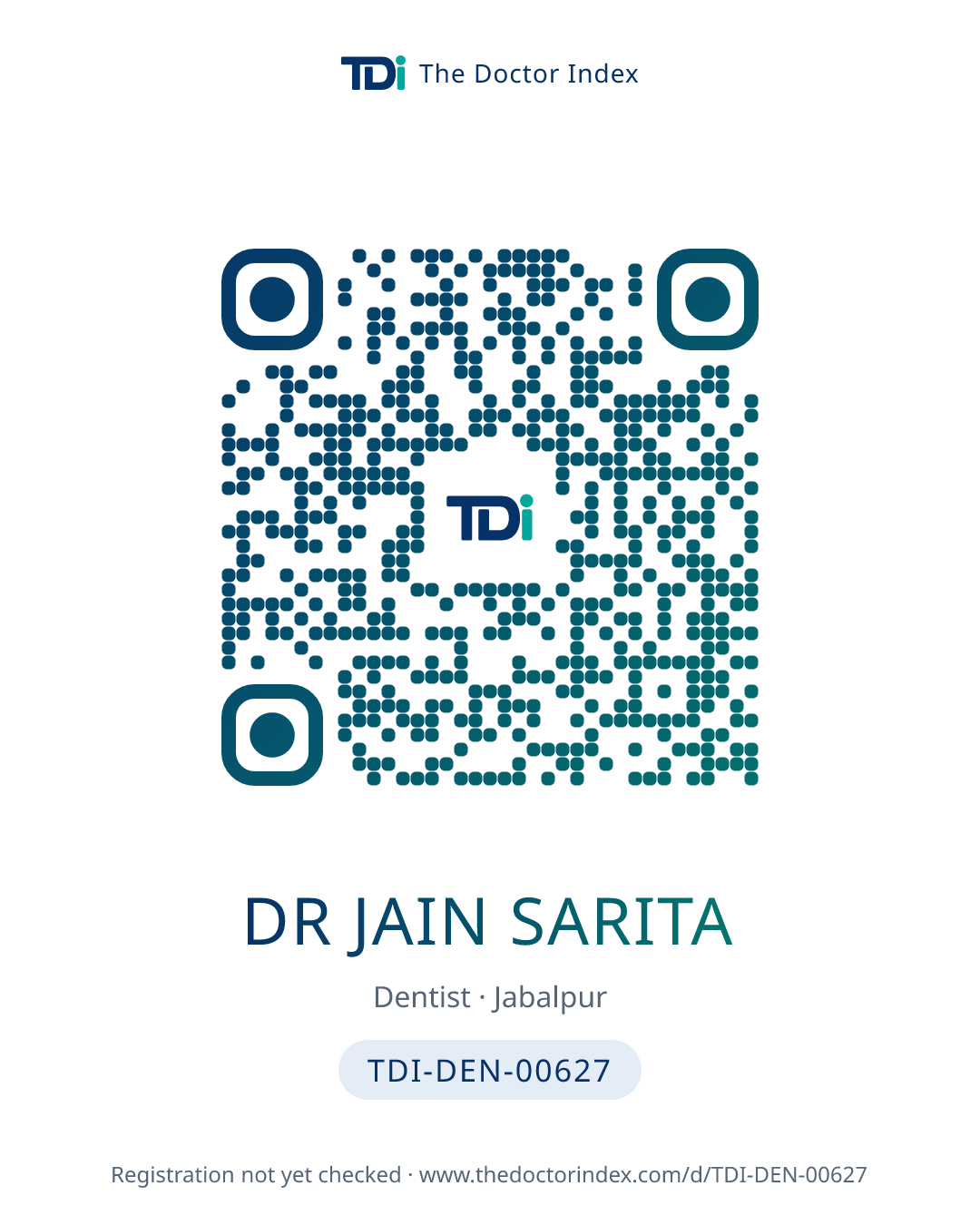 QR card for Dr Jain Sarita, TDI-DEN-00627