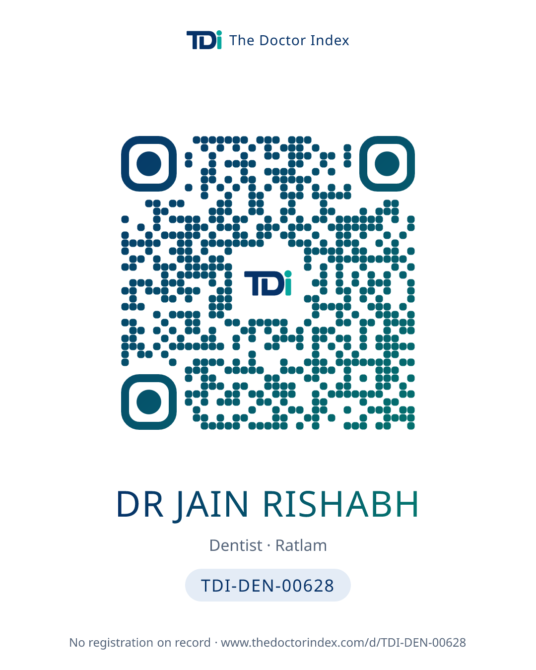 QR card for Dr Jain Rishabh, TDI-DEN-00628