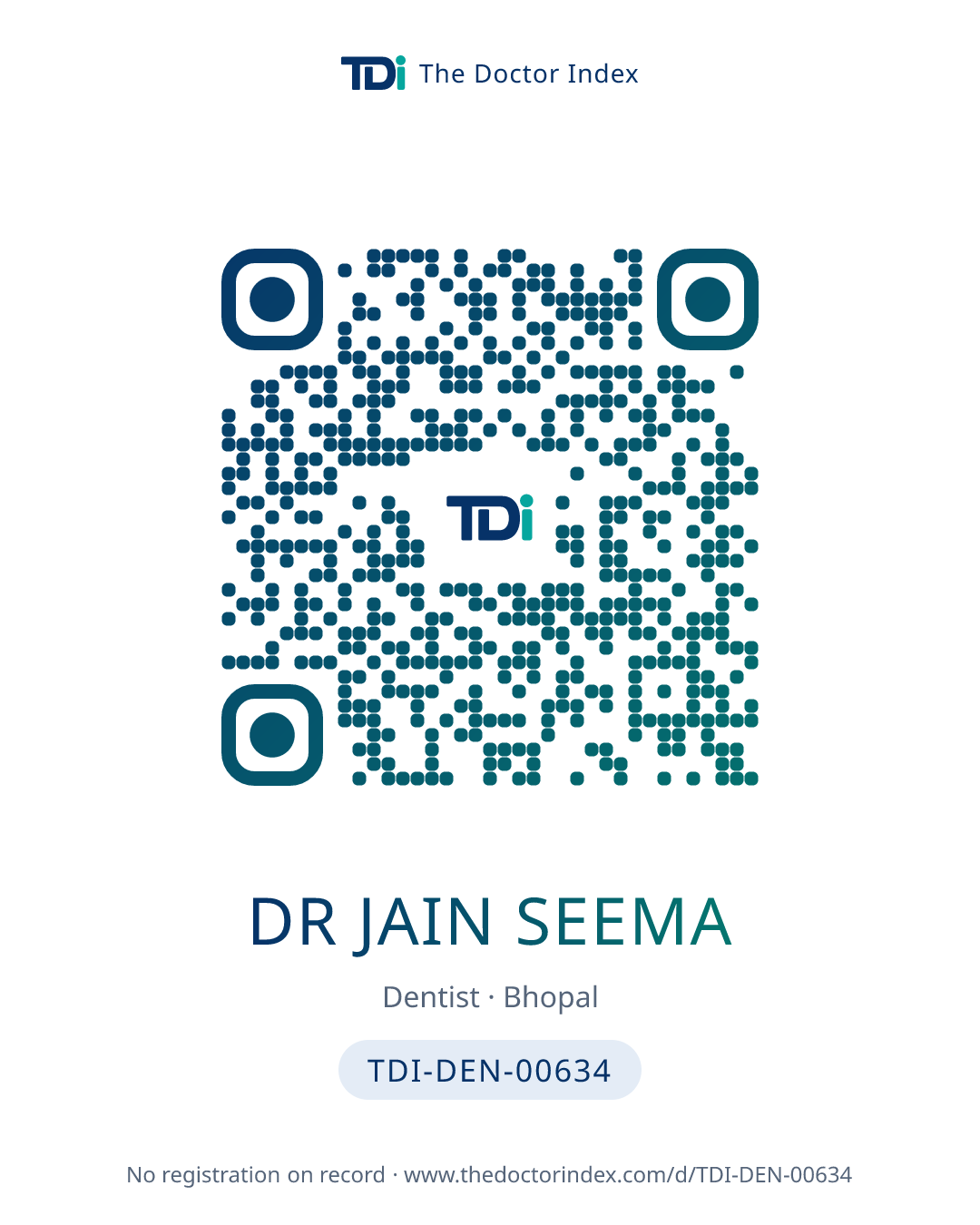 QR card for Dr Jain Seema, TDI-DEN-00634