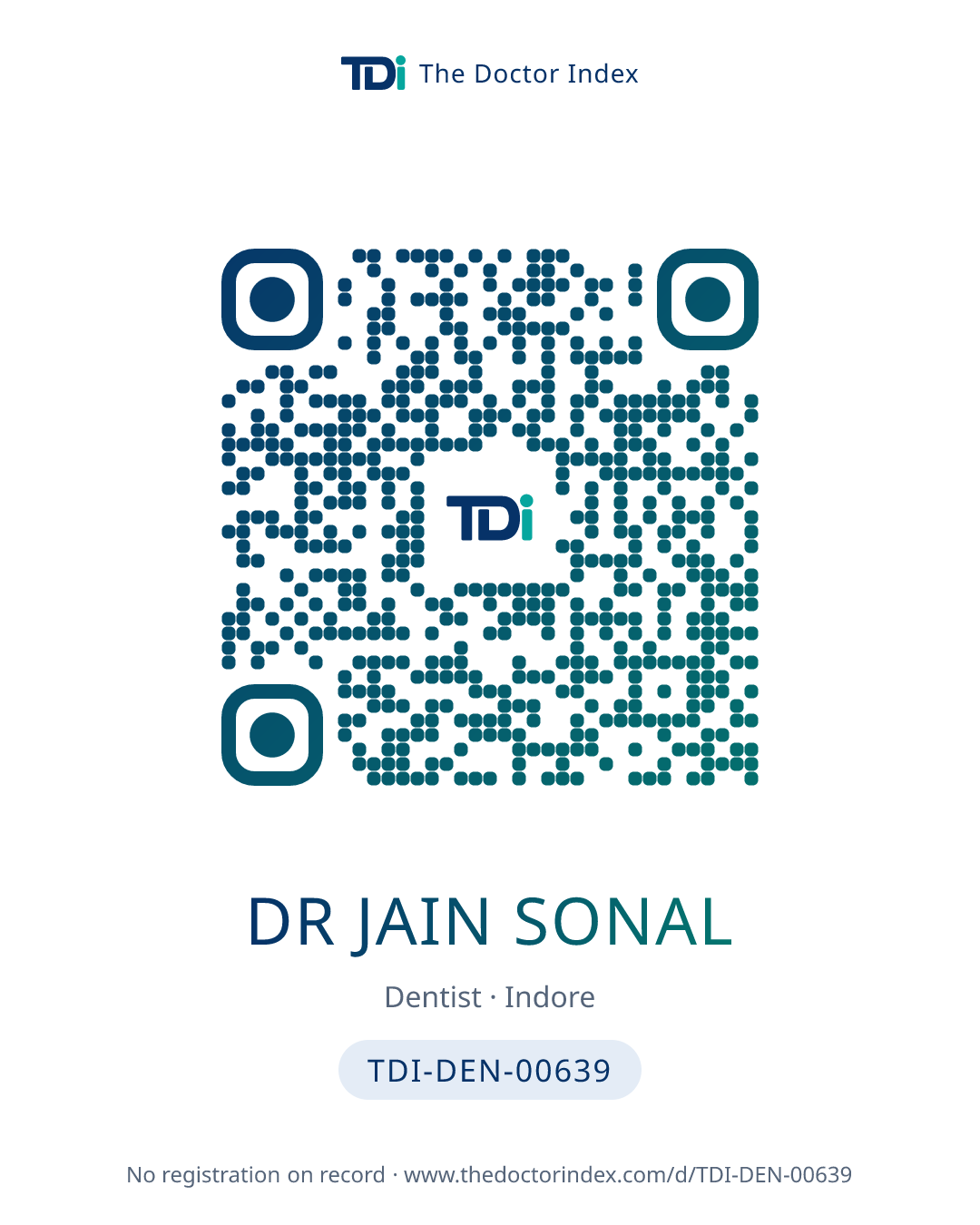 QR card for Dr Jain Sonal, TDI-DEN-00639