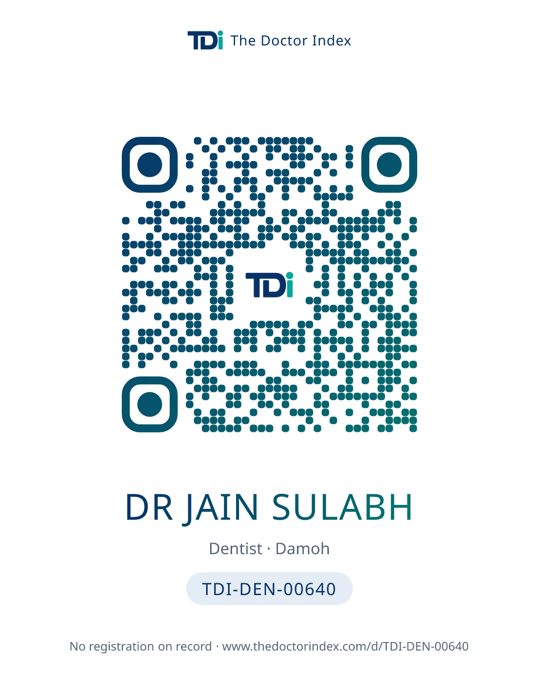 QR card for Dr Jain Sulabh, TDI-DEN-00640