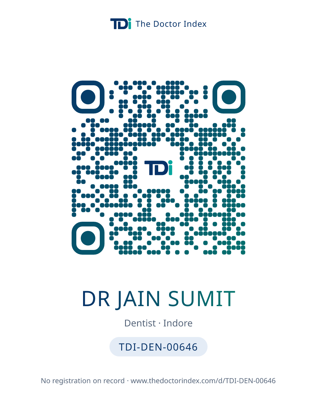 QR card for Dr Jain Sumit, TDI-DEN-00646