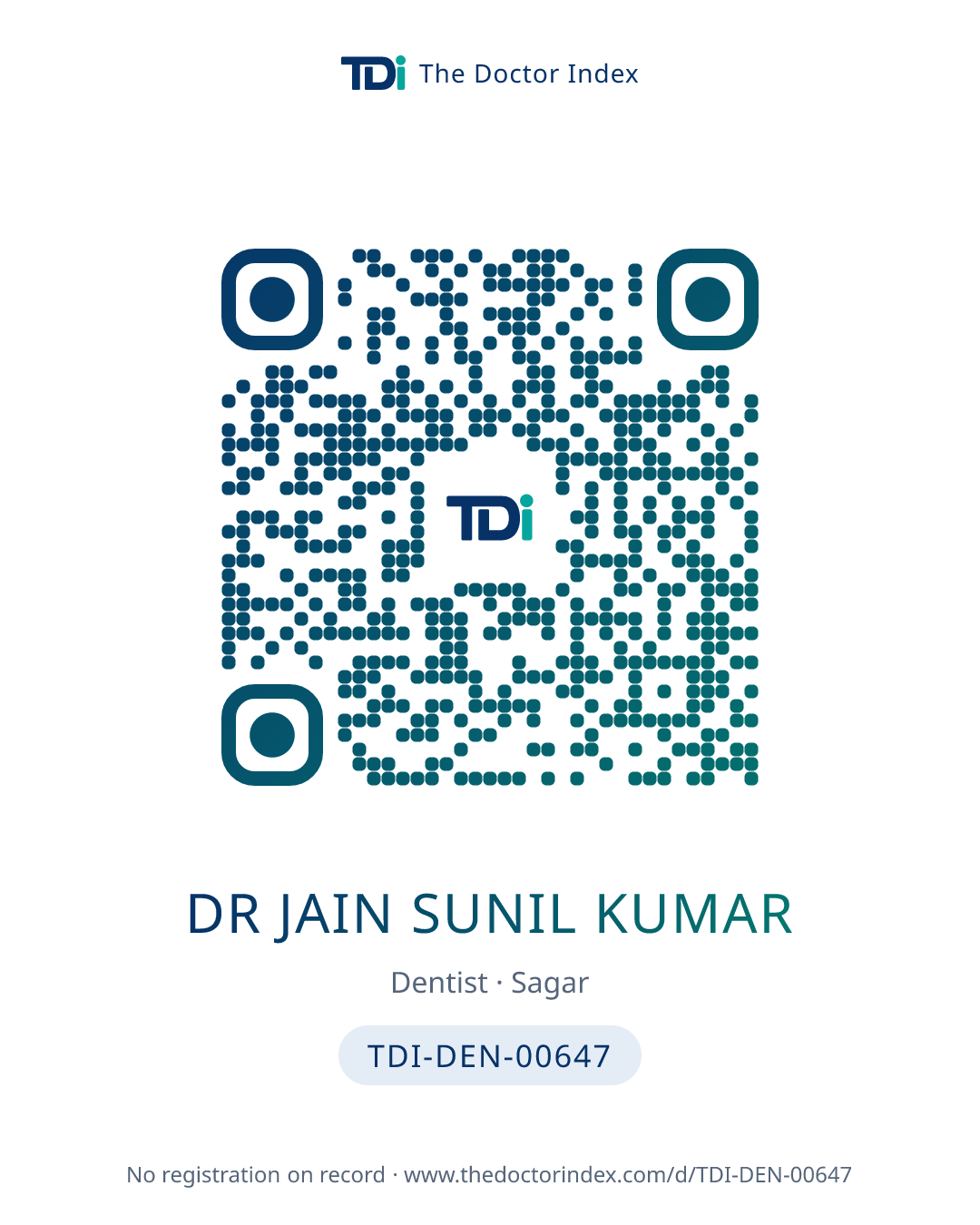QR card for Dr Jain Sunil Kumar, TDI-DEN-00647