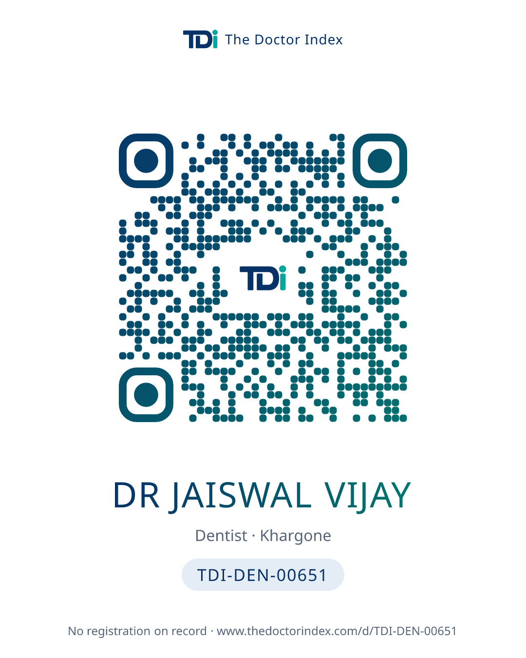 QR card for Dr Jaiswal Vijay, TDI-DEN-00651