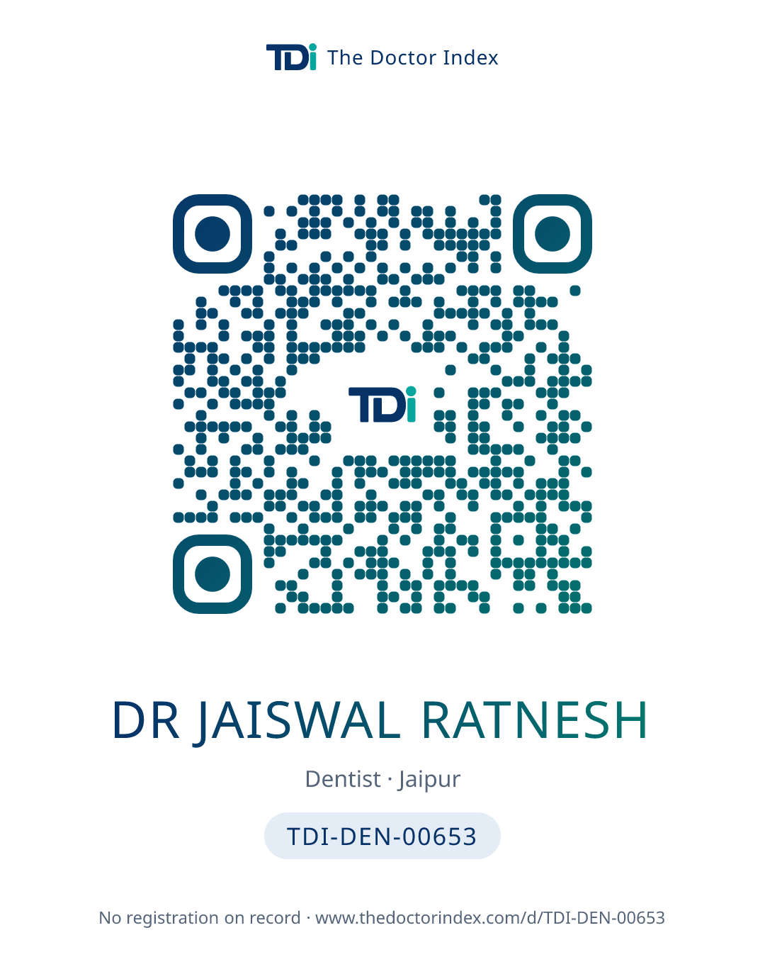 QR card for Dr Jaiswal Ratnesh, TDI-DEN-00653