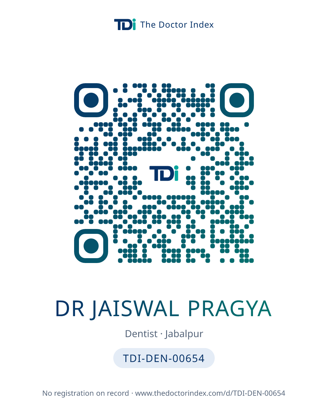 QR card for Dr Jaiswal Pragya, TDI-DEN-00654
