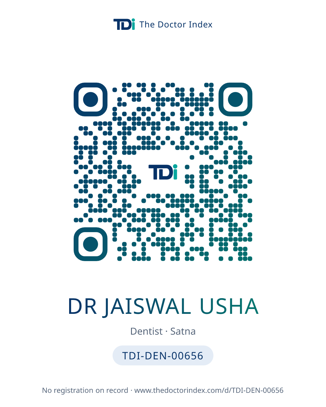 QR card for Dr Jaiswal Usha, TDI-DEN-00656
