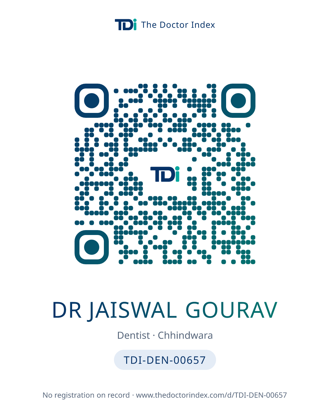 QR card for Dr Jaiswal Gourav, TDI-DEN-00657