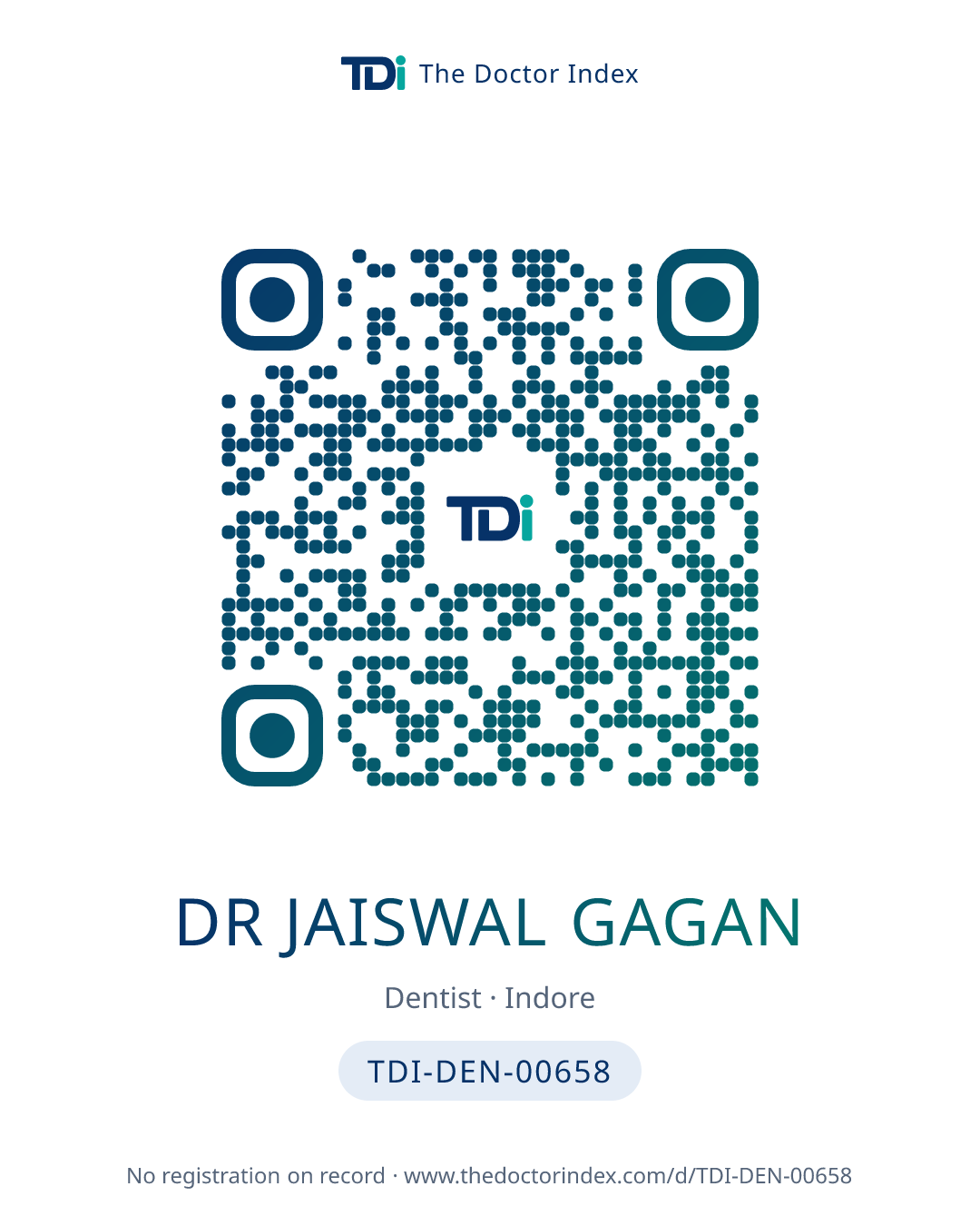 QR card for Dr Jaiswal Gagan, TDI-DEN-00658