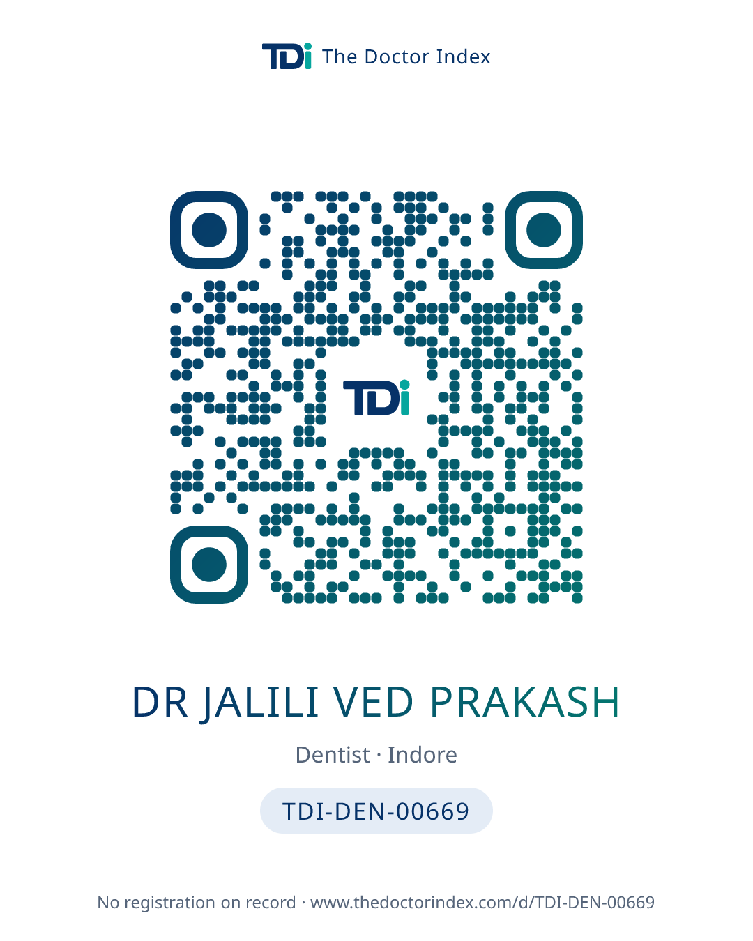QR card for Dr Jalili Ved Prakash, TDI-DEN-00669