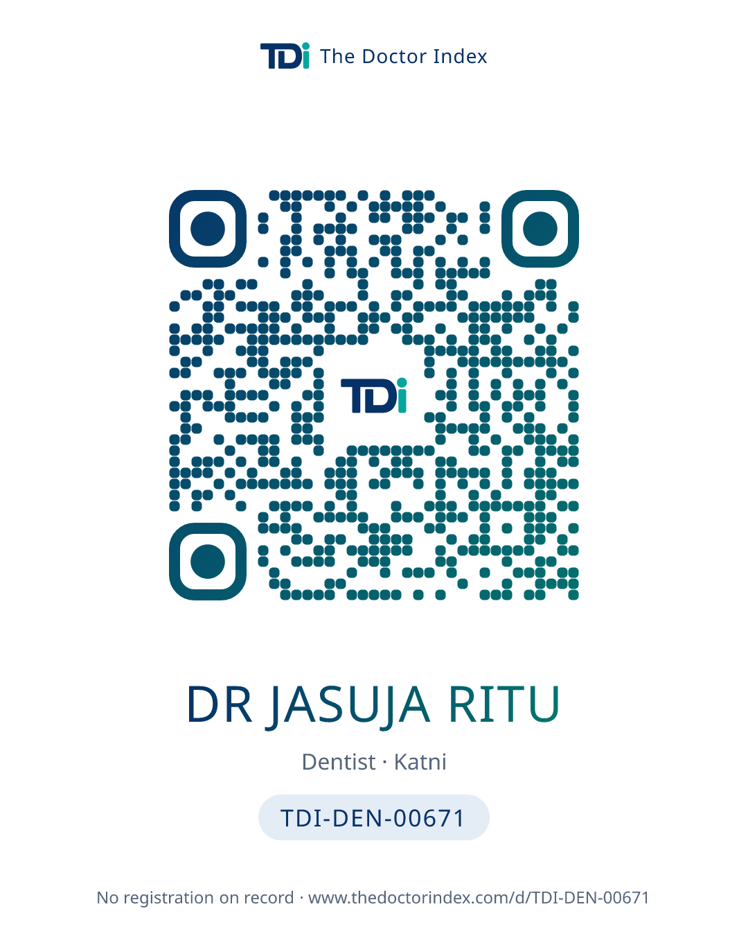 QR card for Dr Jasuja Ritu, TDI-DEN-00671