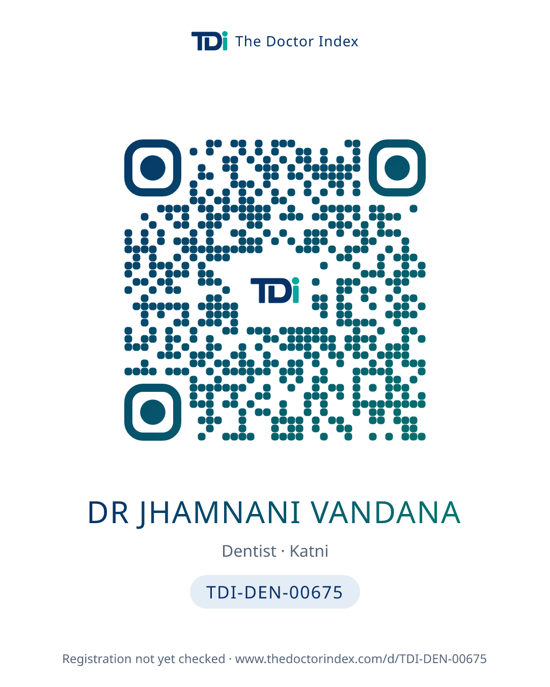 QR card for Dr Jhamnani Vandana, TDI-DEN-00675
