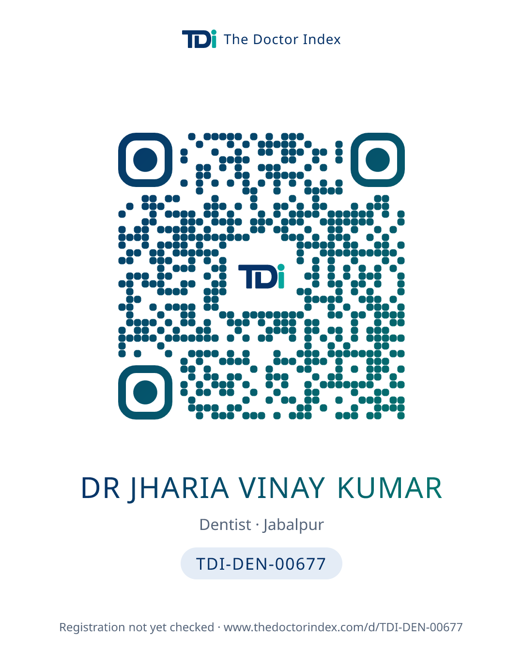 QR card for Dr Jharia Vinay Kumar, TDI-DEN-00677