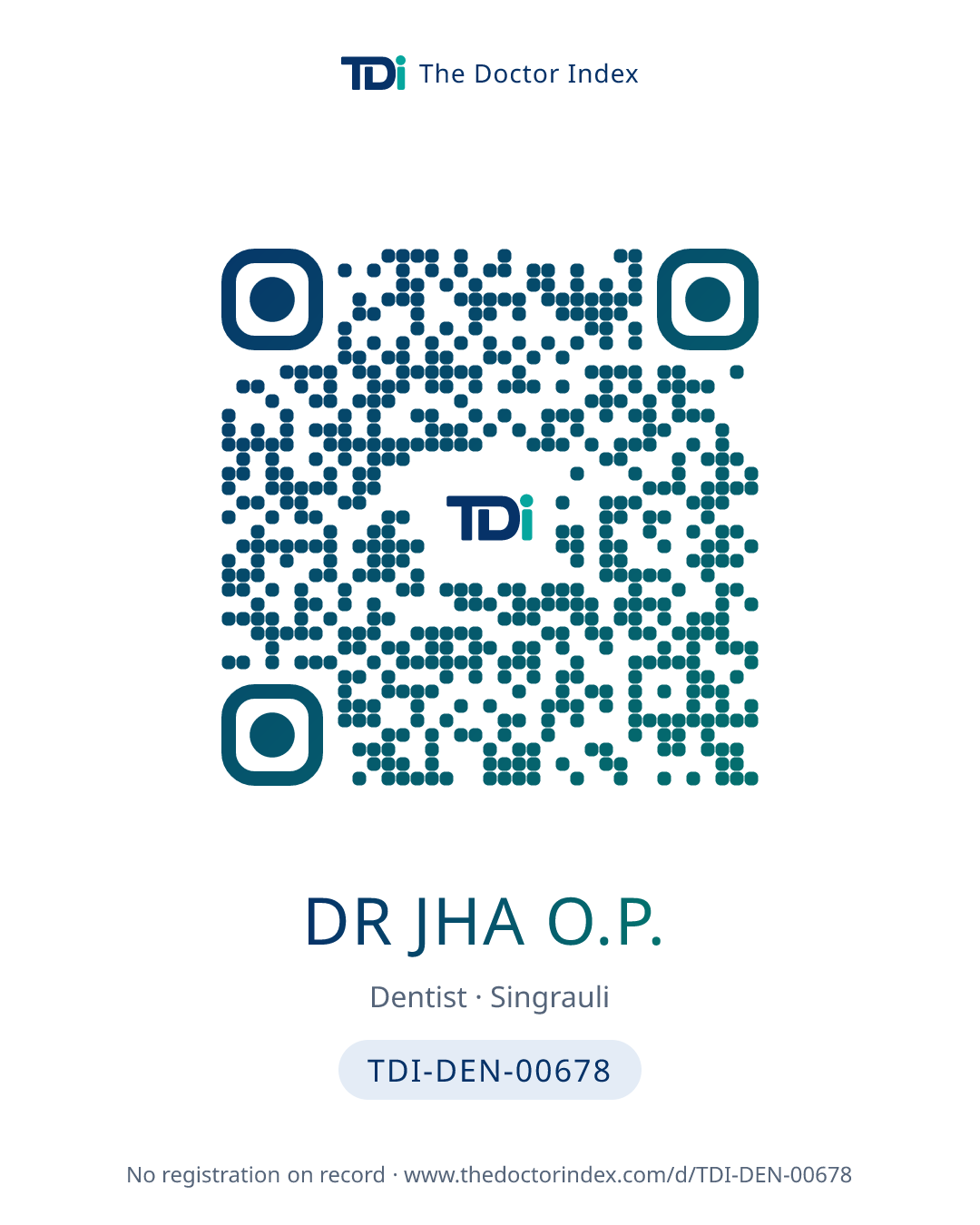 QR card for Dr Jha O.P., TDI-DEN-00678