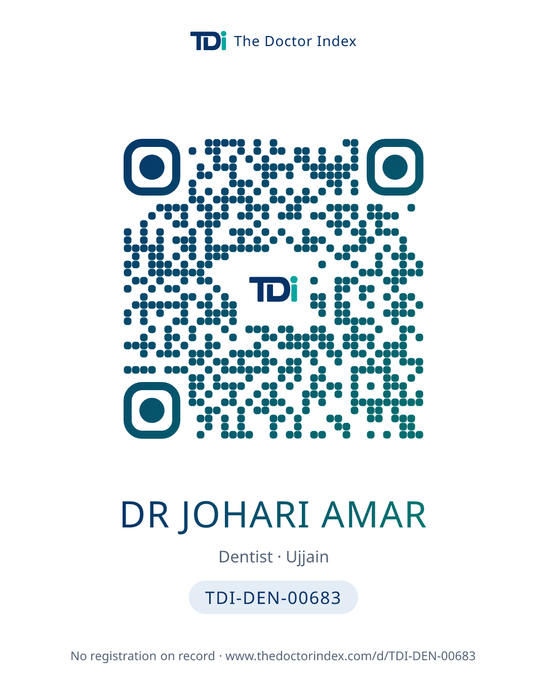 QR card for Dr Johari Amar, TDI-DEN-00683