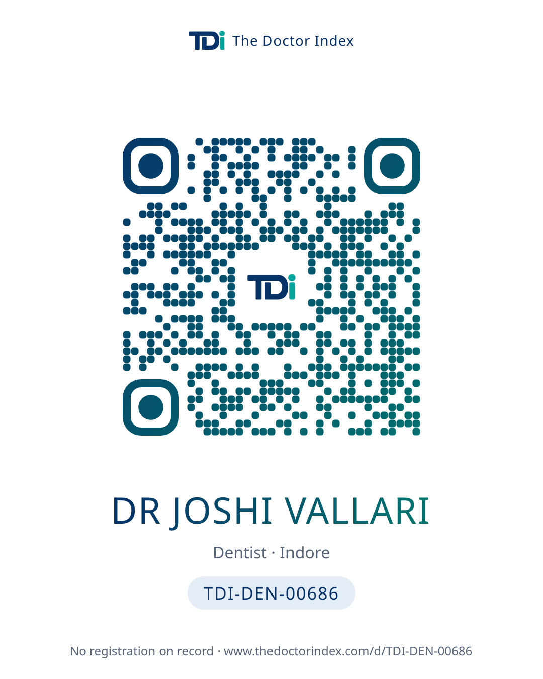 QR card for Dr Joshi Vallari, TDI-DEN-00686