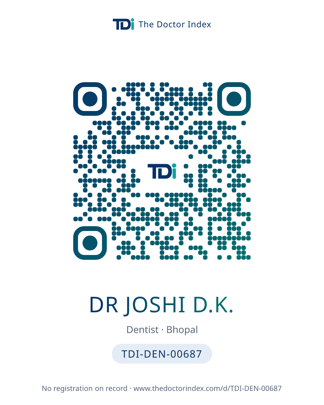 QR card for Dr Joshi D.K., TDI-DEN-00687