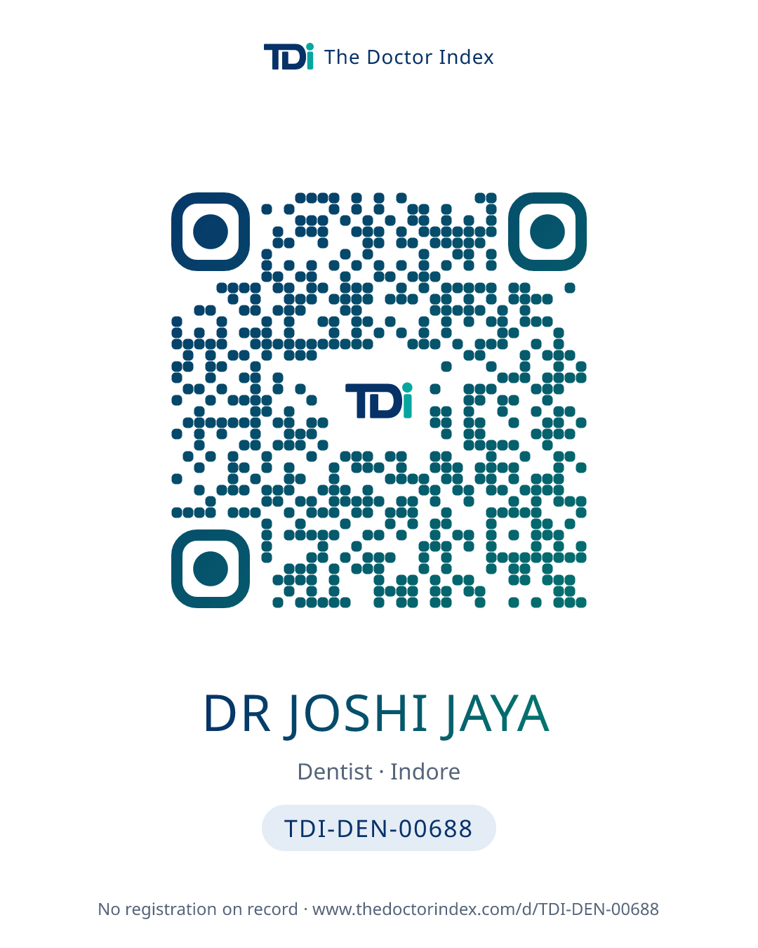 QR card for Dr Joshi Jaya, TDI-DEN-00688