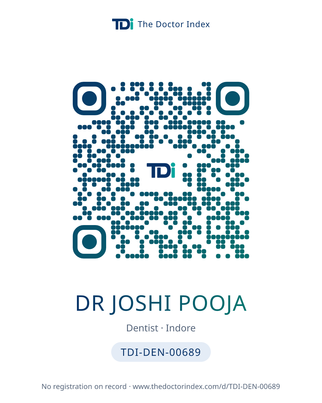 QR card for Dr Joshi Pooja, TDI-DEN-00689