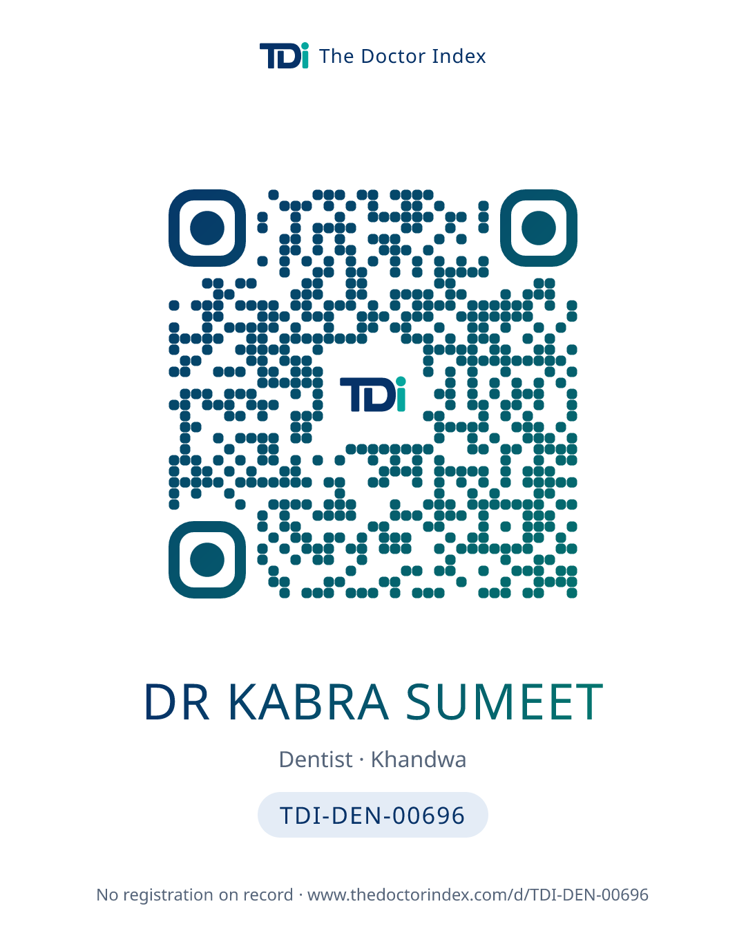 QR card for Dr Kabra Sumeet, TDI-DEN-00696
