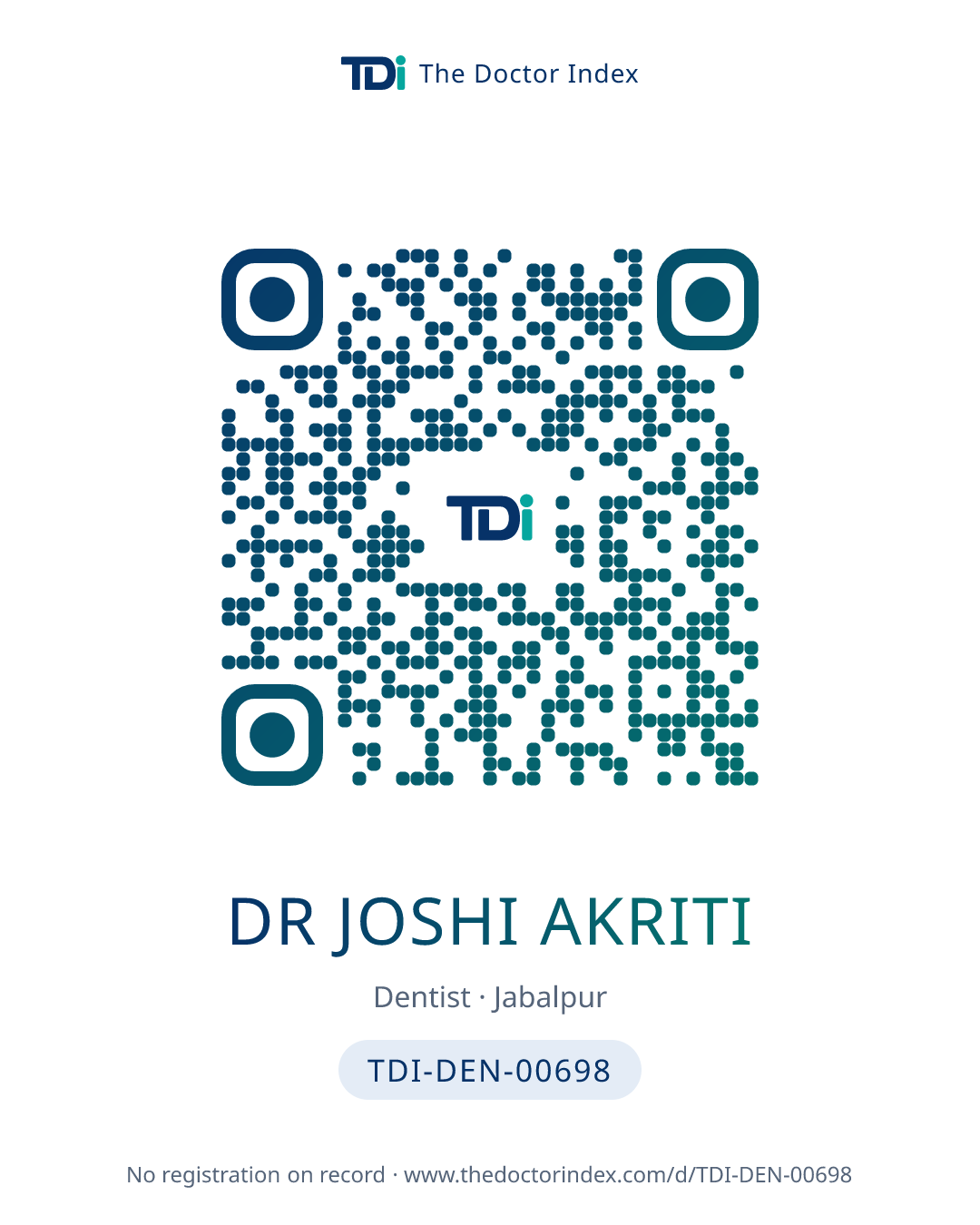 QR card for Dr Joshi Akriti, TDI-DEN-00698