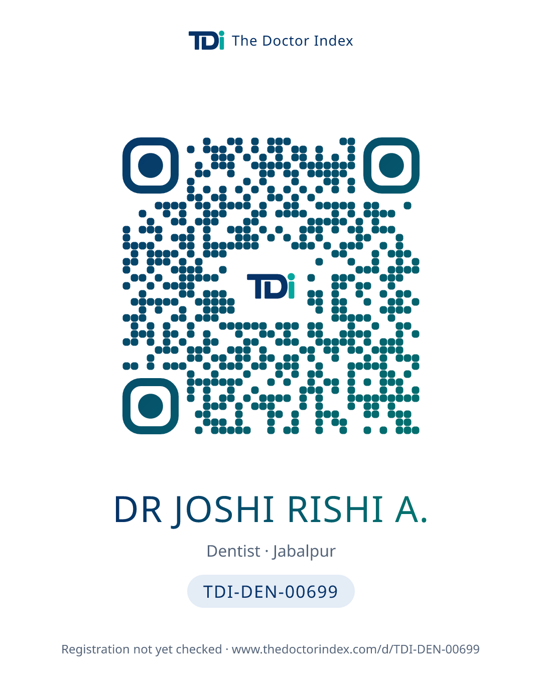QR card for Dr Joshi Rishi A., TDI-DEN-00699