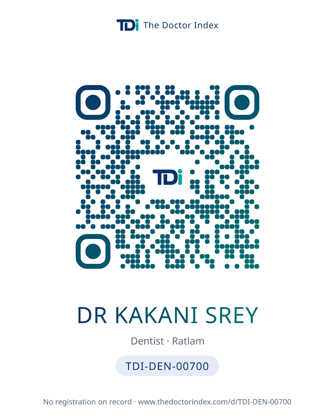 QR card for Dr Kakani Srey, TDI-DEN-00700