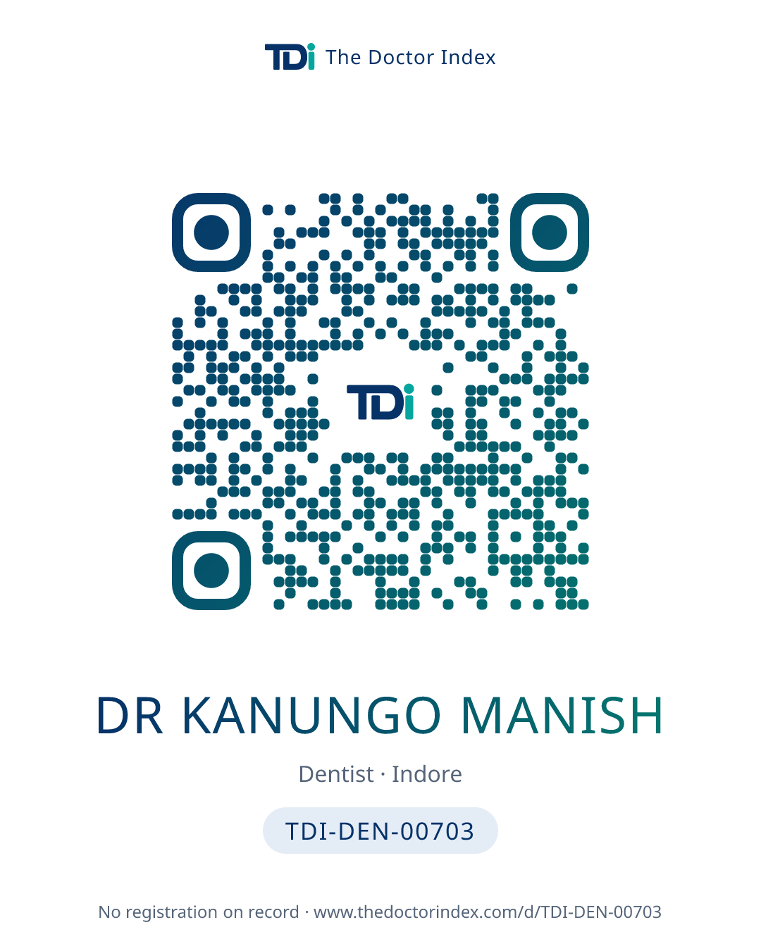 QR card for Dr Kanungo Manish, TDI-DEN-00703