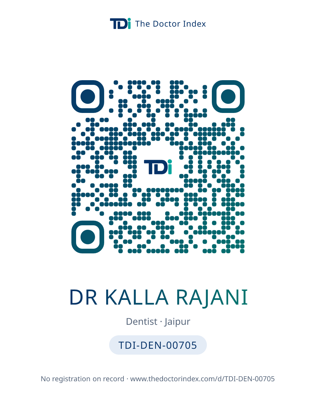 QR card for Dr Kalla Rajani, TDI-DEN-00705