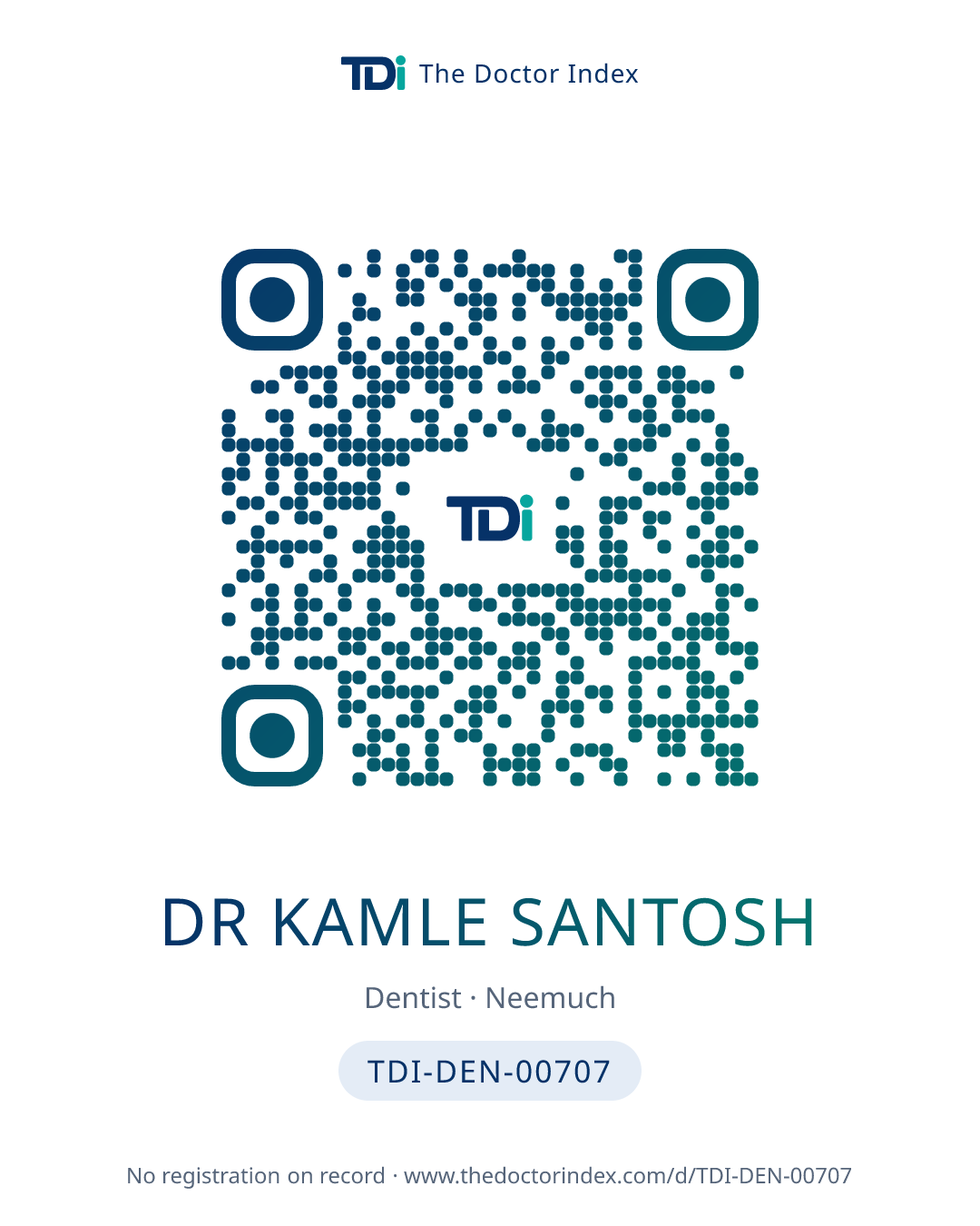 QR card for Dr Kamle Santosh, TDI-DEN-00707