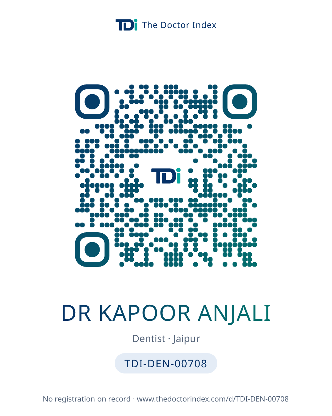 QR card for Dr Kapoor Anjali, TDI-DEN-00708