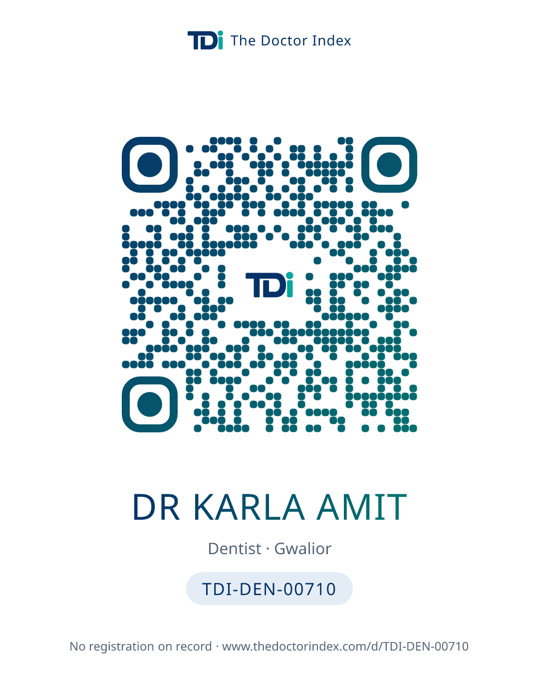 QR card for Dr Karla Amit, TDI-DEN-00710